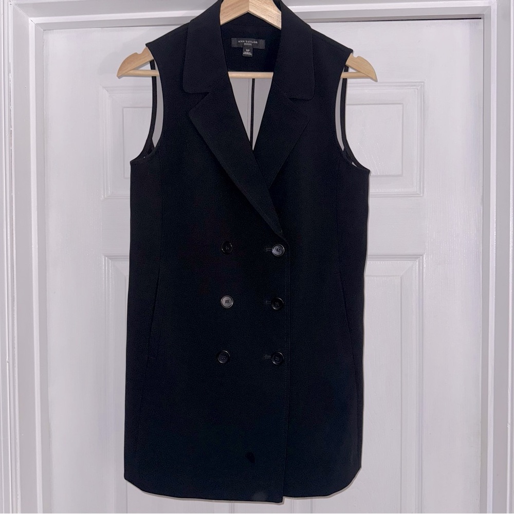 Ann Taylor Black Double-Breasted Sleeveless Vest S P